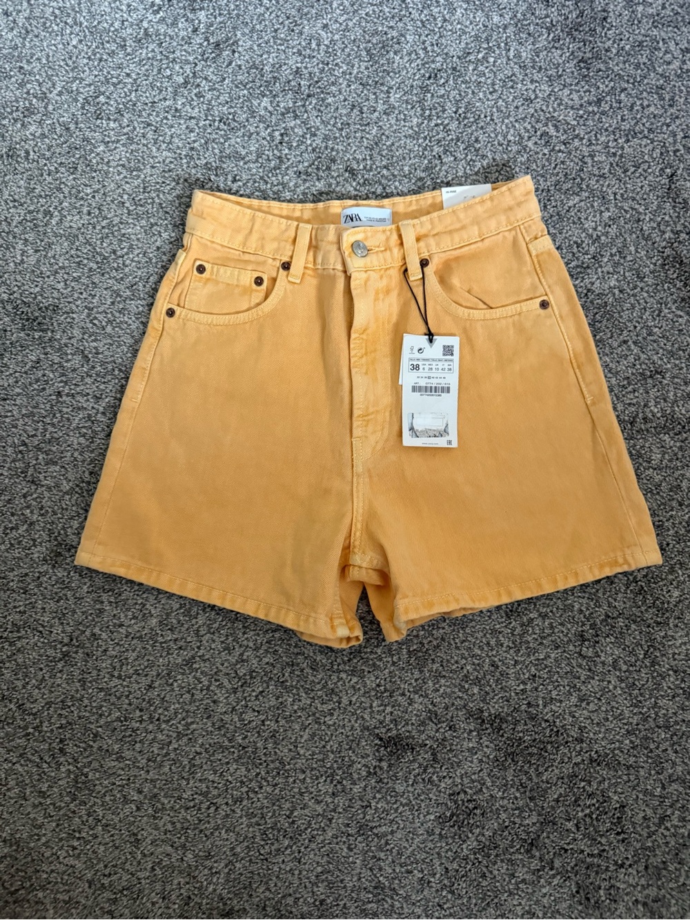 NWT Zara High-Rise Sunshine Orange/Yellow Denim Shorts